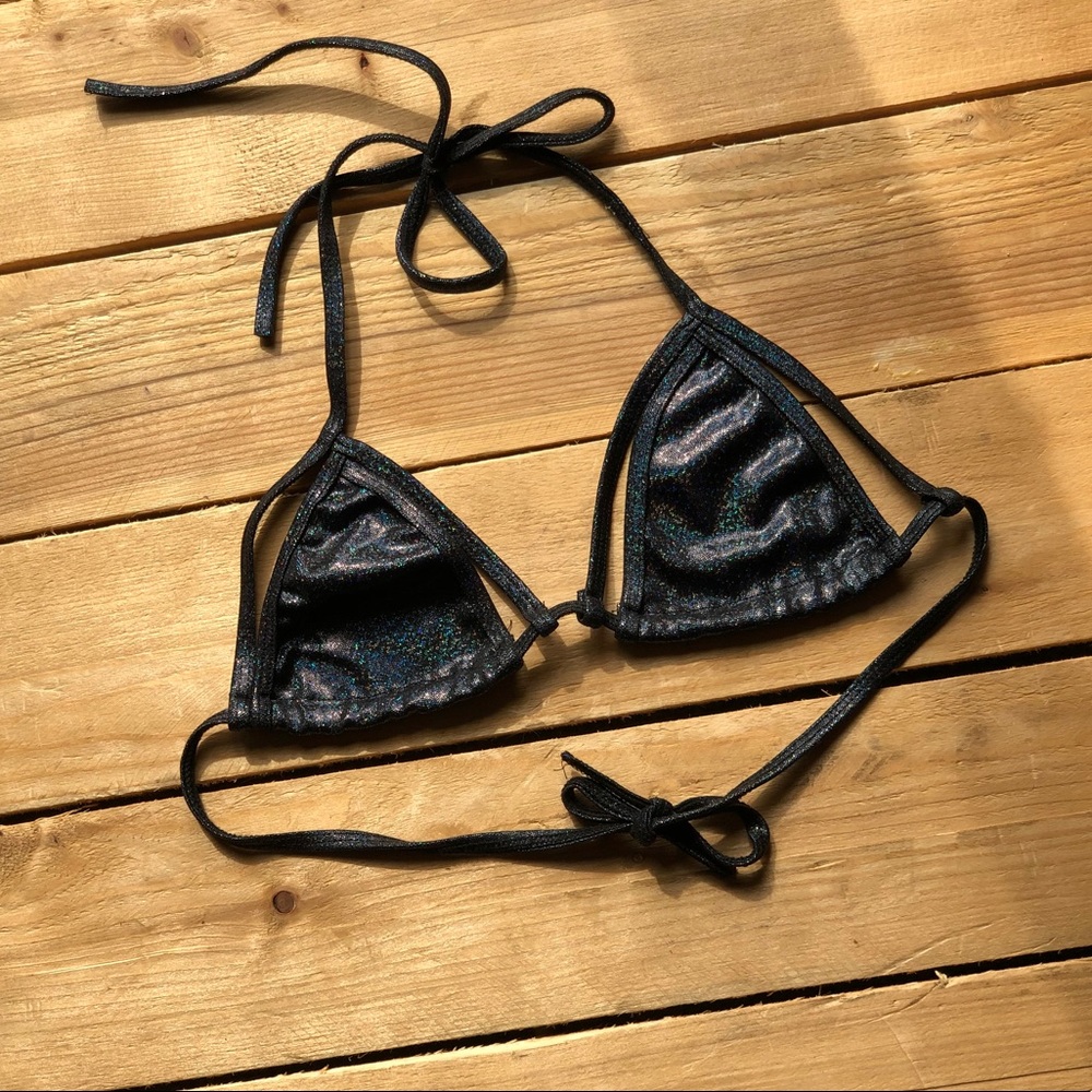 Black Holographic Strappy Rave Top